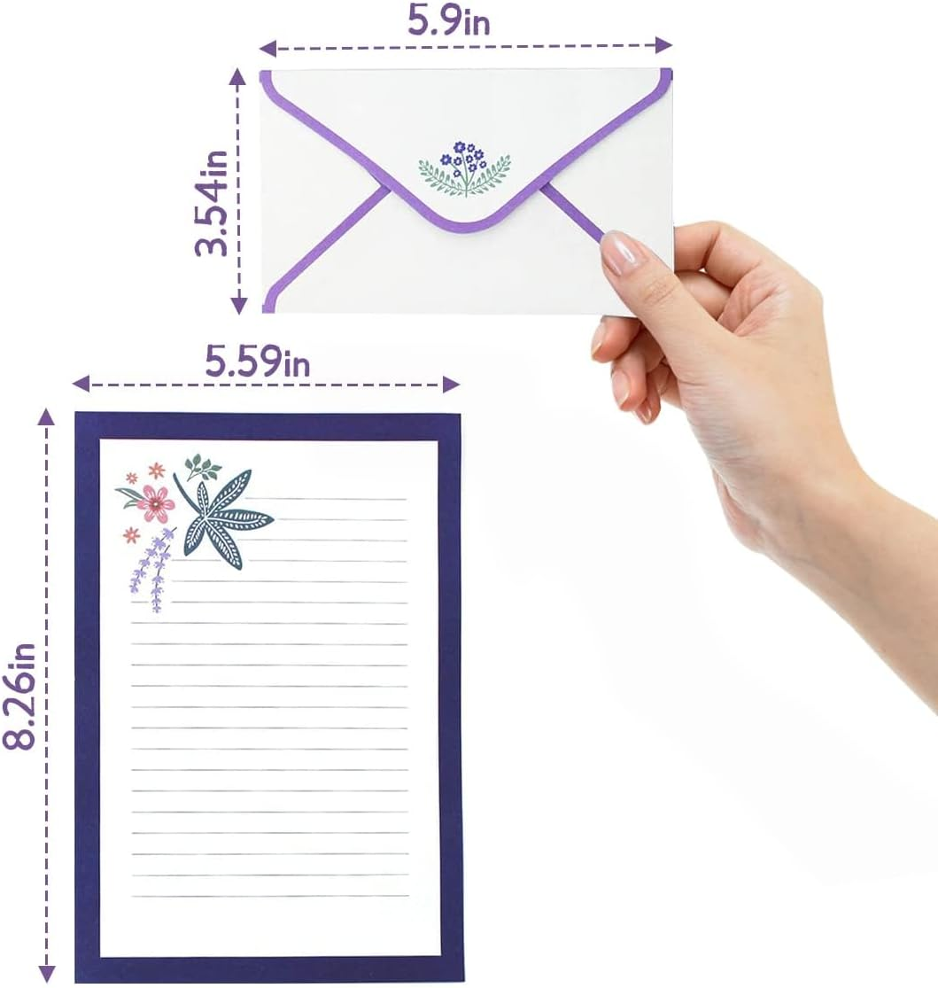 180Pcs Decorative Writing Paper & Envelopes Stationery Set, 10 Designs A5 Size Lined Stationery Paper, Cute Flower Printer Paper, Floral Themed Craft Paper for Letters Invitations Poem Office School image number 2