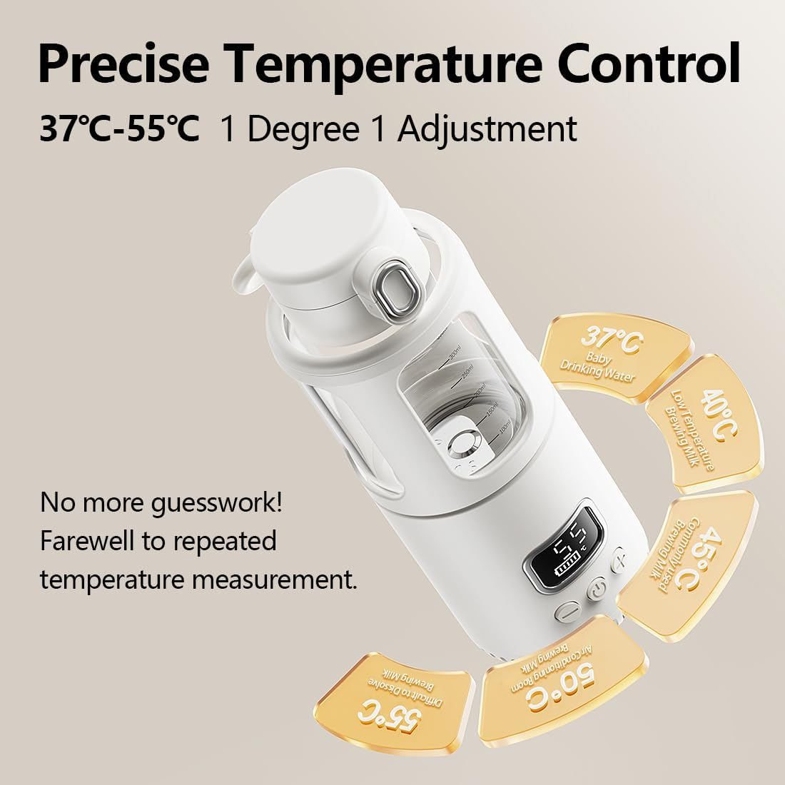 Temperature Control Milk Warmer,Portable Heating Cup with LCD Display 37&deg;C-55&deg;C Water Warmer for Instant Breastmilk, Formula with 12 Ounces Big Capacity image number 1