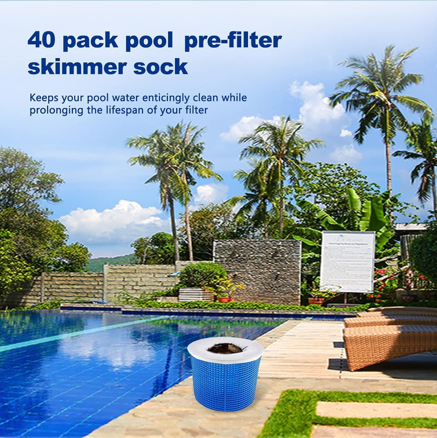40 Pack Pool Skimmer Socks for Filters Baskets/Hot Tub Filter, Works Perfect with the Surface Skimmer for Inground and above Ground Pool, Swimming Pool Accessories for Adults Kids image number 5
