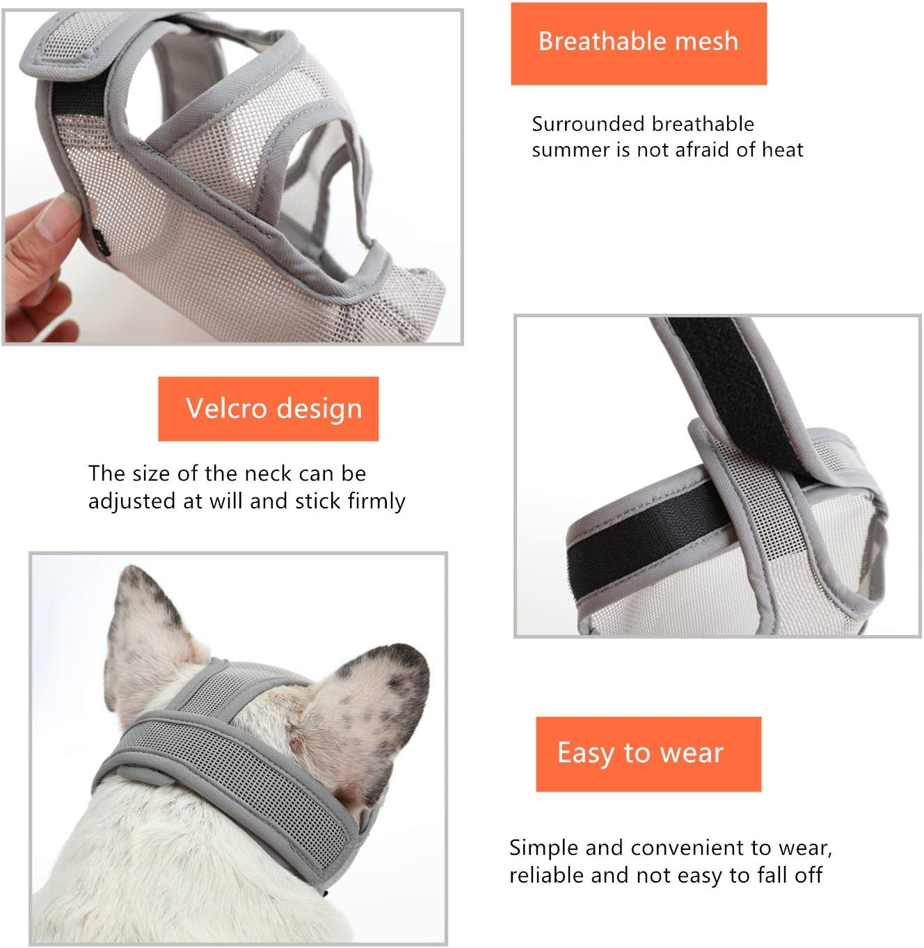 Short Snout Dog Muzzle - Adjustable Breathable Mesh for Bulldogs, Anti-Biting and Training, Can Stick Out Tongue and Drink Water (S 15.3"-16.1", Grey) image number 2