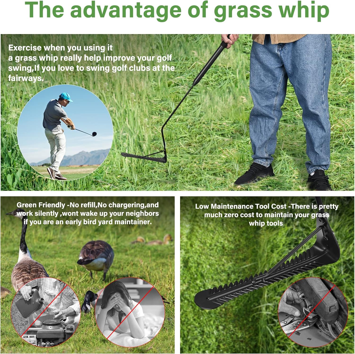 Dack Grass Whip with Double-Edged Serrated Sharp Blade,Swing Blade Grass Cutter,Weed Sling Blade,36" Manual Weed Whacker for Tall Grass and Overgrown Weeds in the Yard Ditches Forests and Fields