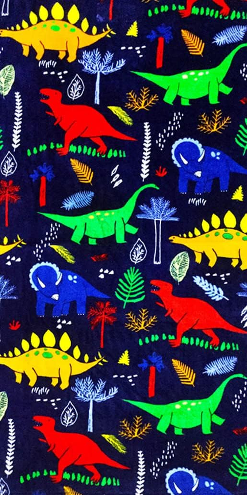 YIFONTIN Beach Towel for Kids, 100% Cotton Soft Blanket Throw, 24&rdquo; X 48&rdquo; Dinosaur Terry Towel for Travel, Beach, Swimming, Bath, Camping, and Picnic. image number 3