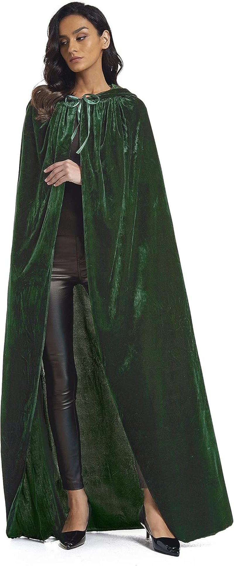 Velvet Cloak, Adult Hooded Cloak Velvet Cape Halloween Witch Costume for Men and Women Cosplay Costumes 59Inch image number 6