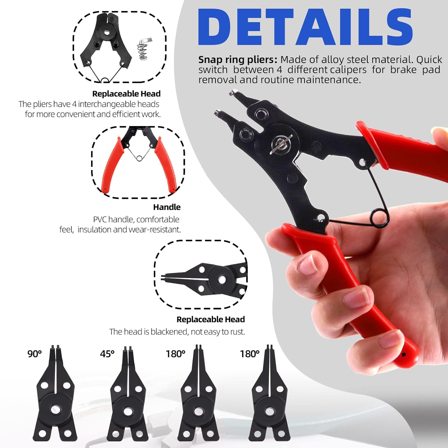 Glarks 10Pcs Fuel Line Pliers Kit, 9 Inch Fuel Filter Calipers and Hose Pipe Clamp Disconnect Release Removal Pliers and 4 in 1 Snap Ring Pliers with 7Pcs AC Fuel Line Disconnect Tool Set image number 5
