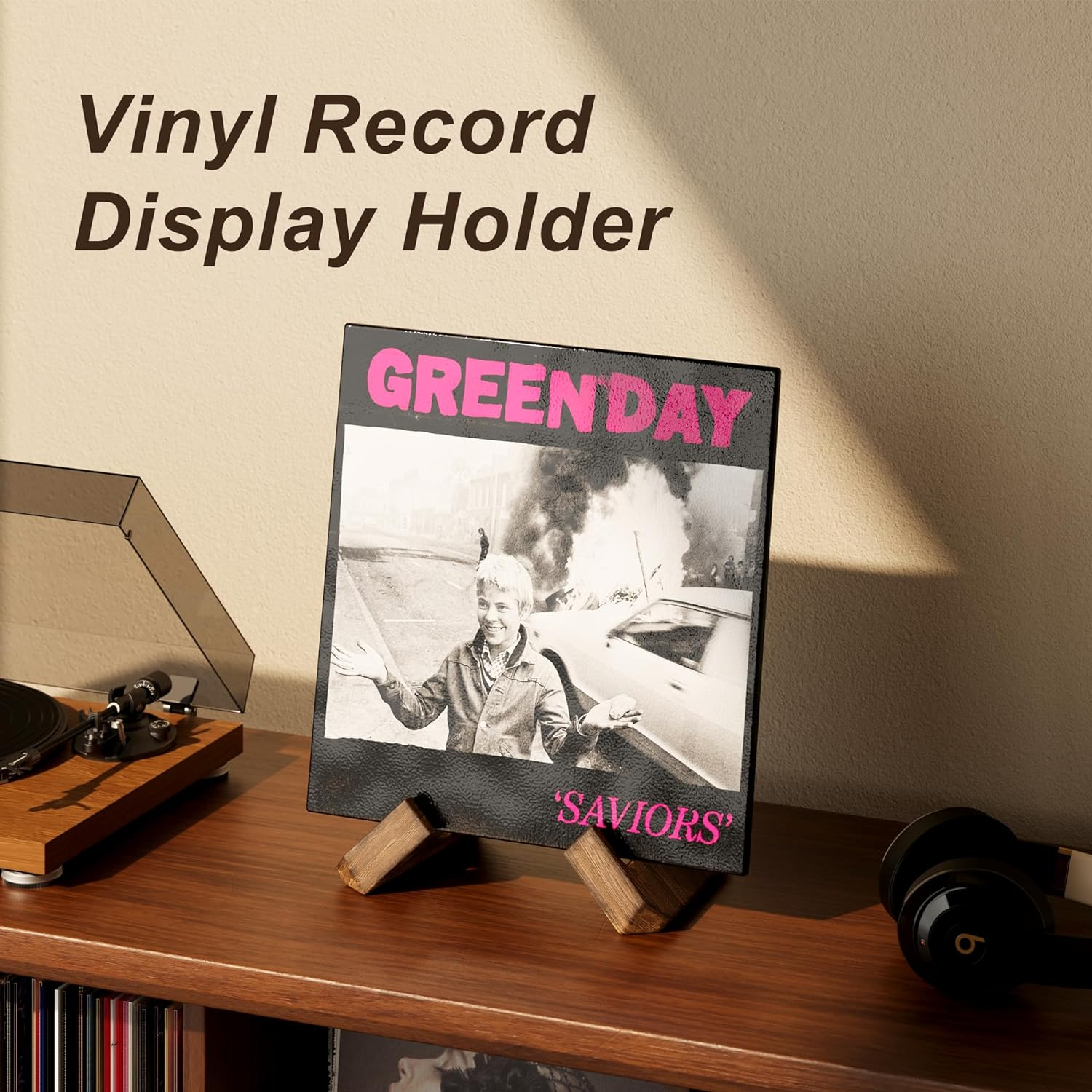 Now Playing Vinyl Record Stand, Premium Solid Wood Retro Brown Now Playing Record Holder, 1 Second Assemble Now Spinning Record Holder, Now Playing Record Stand for Vinyl Record, Photo Album image number 4