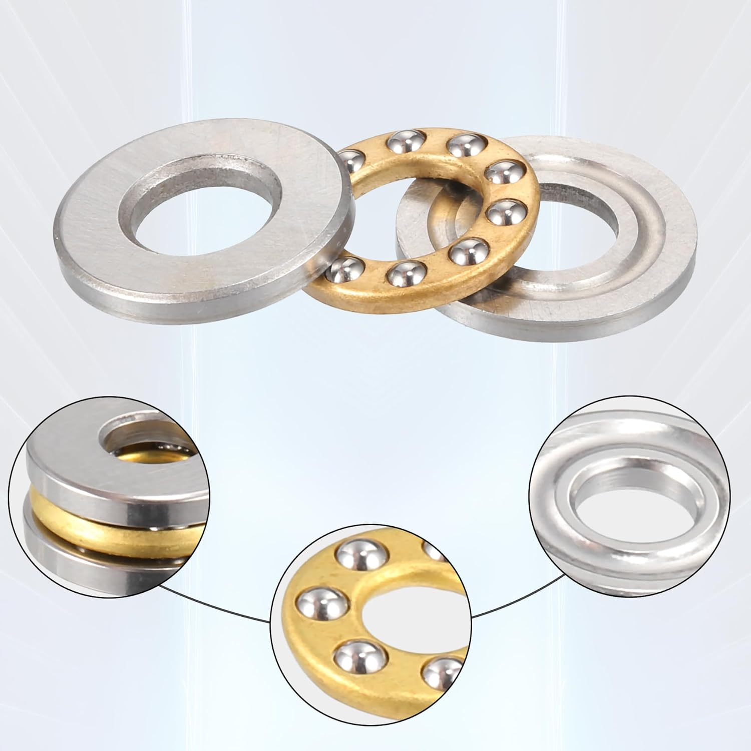 X AUTOHAUX F9-20M Thrust Ball Bearing 9X20X7Mm Single Row Roller with Washers Gold Tone - Pack of 2