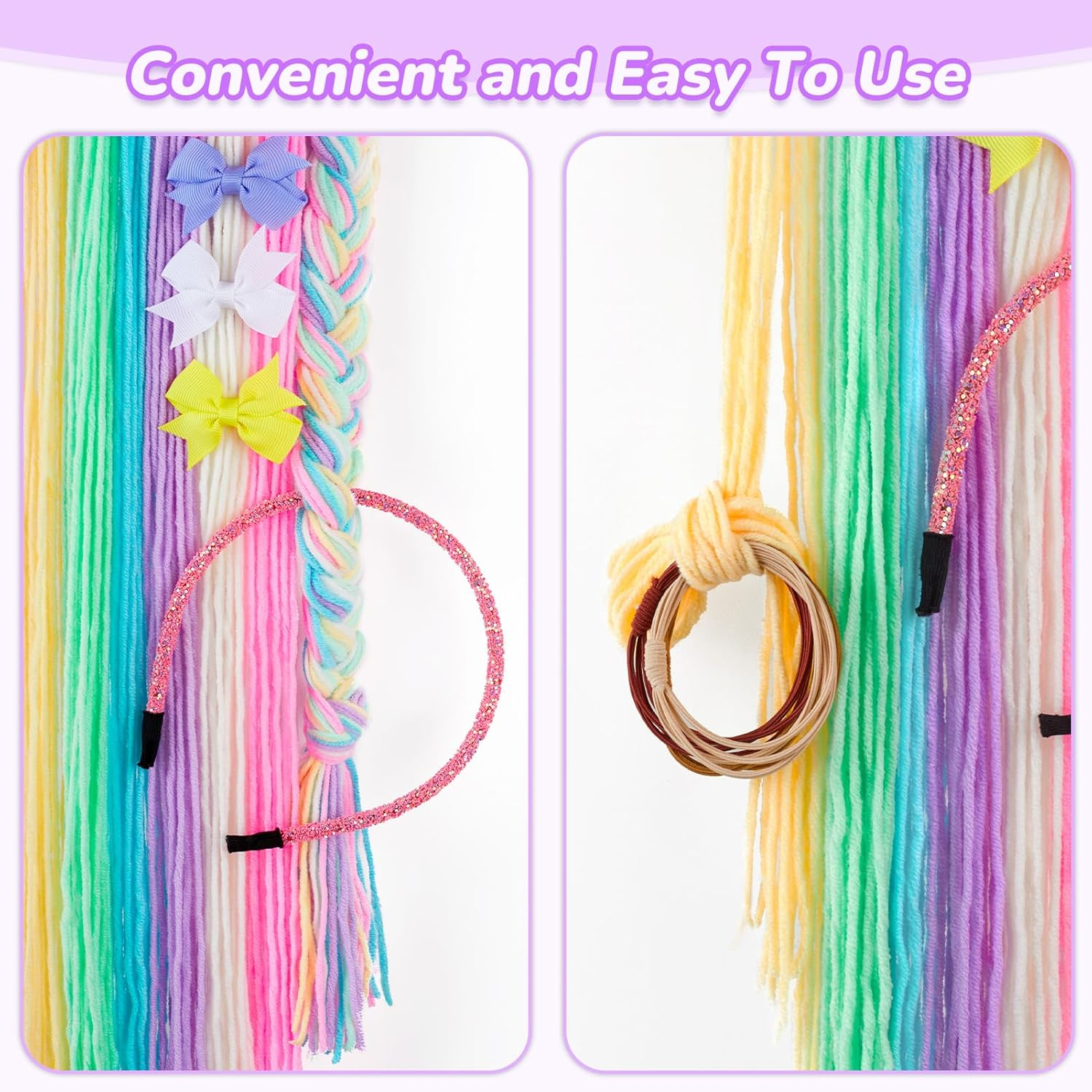 Basumee Unicorn Hair Bow Holder for Girls Wall Hanging Decor and Baby Hair Clip Hanger Organizer Rainbow Unicorn image number 3