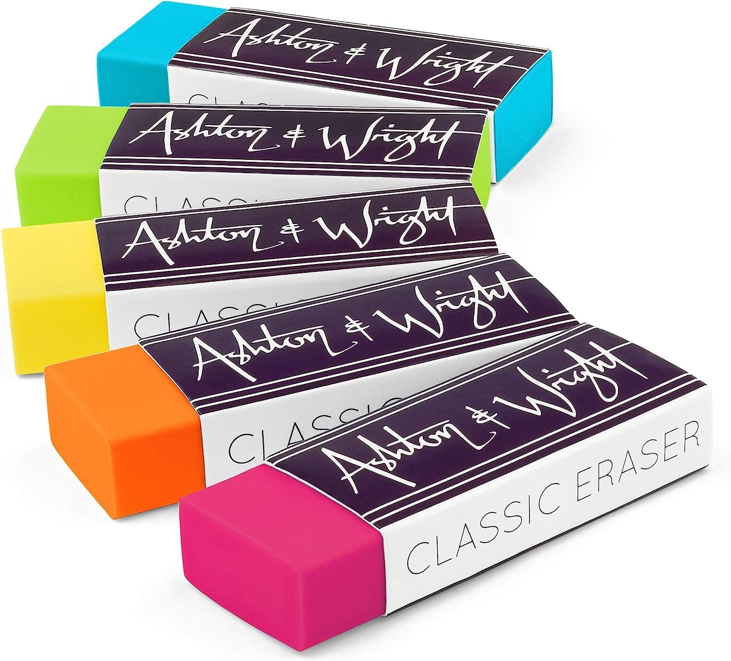 Ashton and Wright - Classic Eraser - Latex Free Plastic Rubber - Pack of 5 Midnight Tones