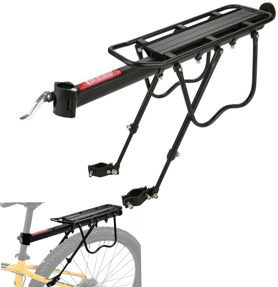 Bicycle Rear Rack Carrier Holder Adjustable Black Bike Luggage Rack Aluminum Alloy Bike Luggage Shelf Accessories 100Kg Capacity image number 2