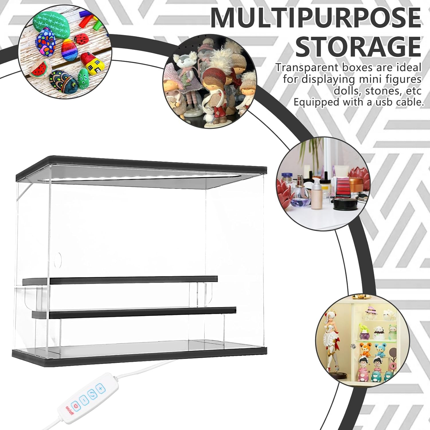 3/5 Layers Acrylic Display Case with LED Light, Versatile Easy Assembly Collectibles Display Case, Dust Proof Transparent Action Figure Display Box for Home Shop Transparent (3 Layer) image number 3
