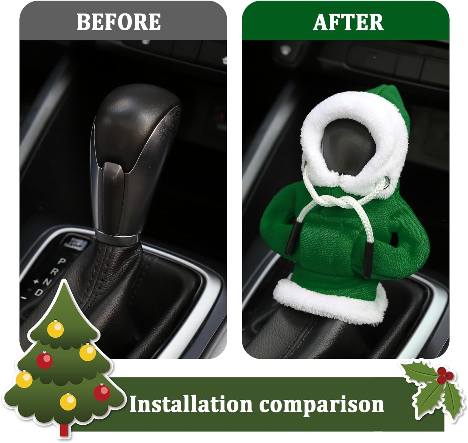 OFBAND Hoodie Car Gear Shift Cover,Christmas Car Decor Gear Shift Knob Cover for Manual/Automatic Shift Knob,Universal Interior Car Accessories Hoodie for Gearr Shifter Knobs (Christmas Green) - Christmas Red image number 5