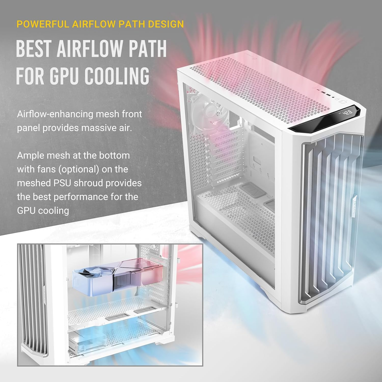 Antec P1 FT Editor'S Choice 4X Storm T3 PWM Fan Gaming Case, White - Black image number 4