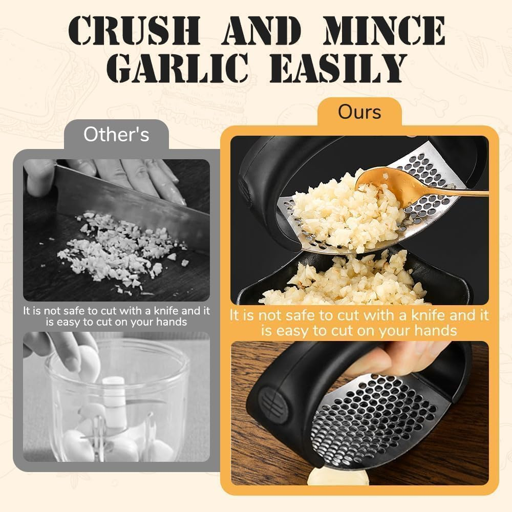 2 PCS Garlic Press Rocker, Garlic Mincer Stainless Steel Garlic Crusher Squeezer Slicer Mincer Chopper Kitchen Gadget with Ergonomic Handle image number 3