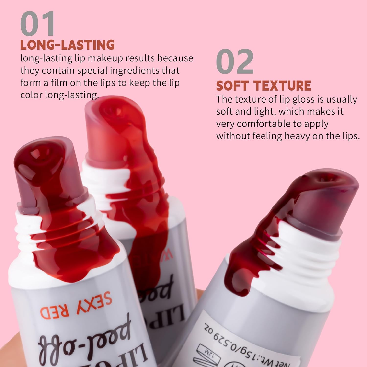 Peel off Lip Stain, Long Lasting Lip Tint Stain, Long Lasting Waterproof Peel off Lip Liner, Nonstick Cup Liquid Lipstick Lip Stain for Women Girls (02, 15G (Pack of 1)) image number 3