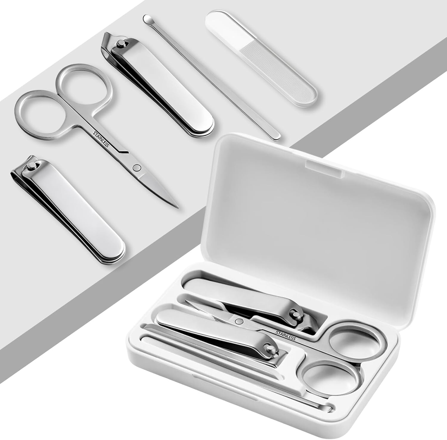 Manicure Set Nail Clipper Kit 5 Pieces Stainless Steel Manicure Pedicure Care Kit for Men, Travel-Friendly ABS Case Suitable for Home, Office, Outdoor Travel Kit, Premium Luxury Sandblasted Surface