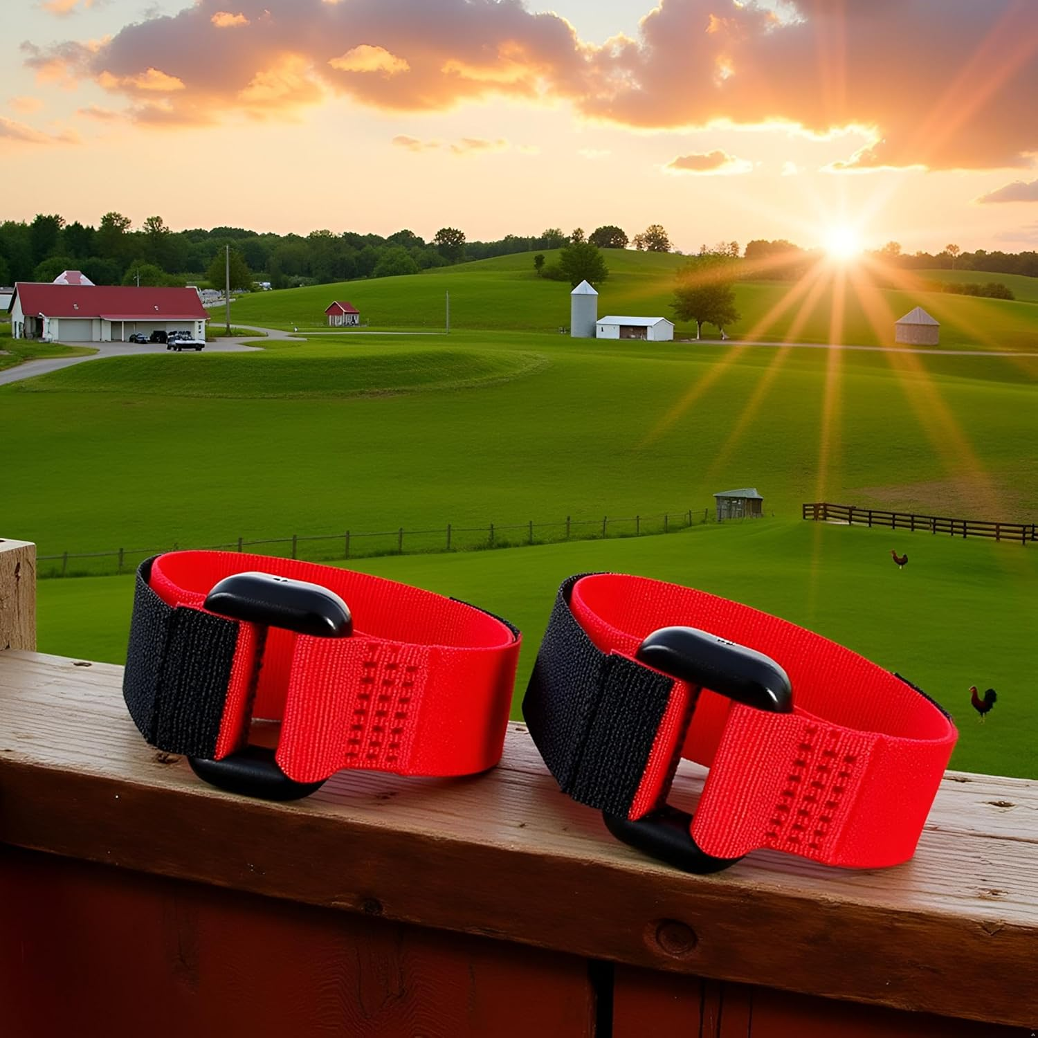 2Pcs Black and Red Crow Rooster Collar, Neck Belt for Roosters Cockerel Velcro Rooster, Crow Collar, Nylon Prevent Chickens from Screaming Basic Collars image number 6