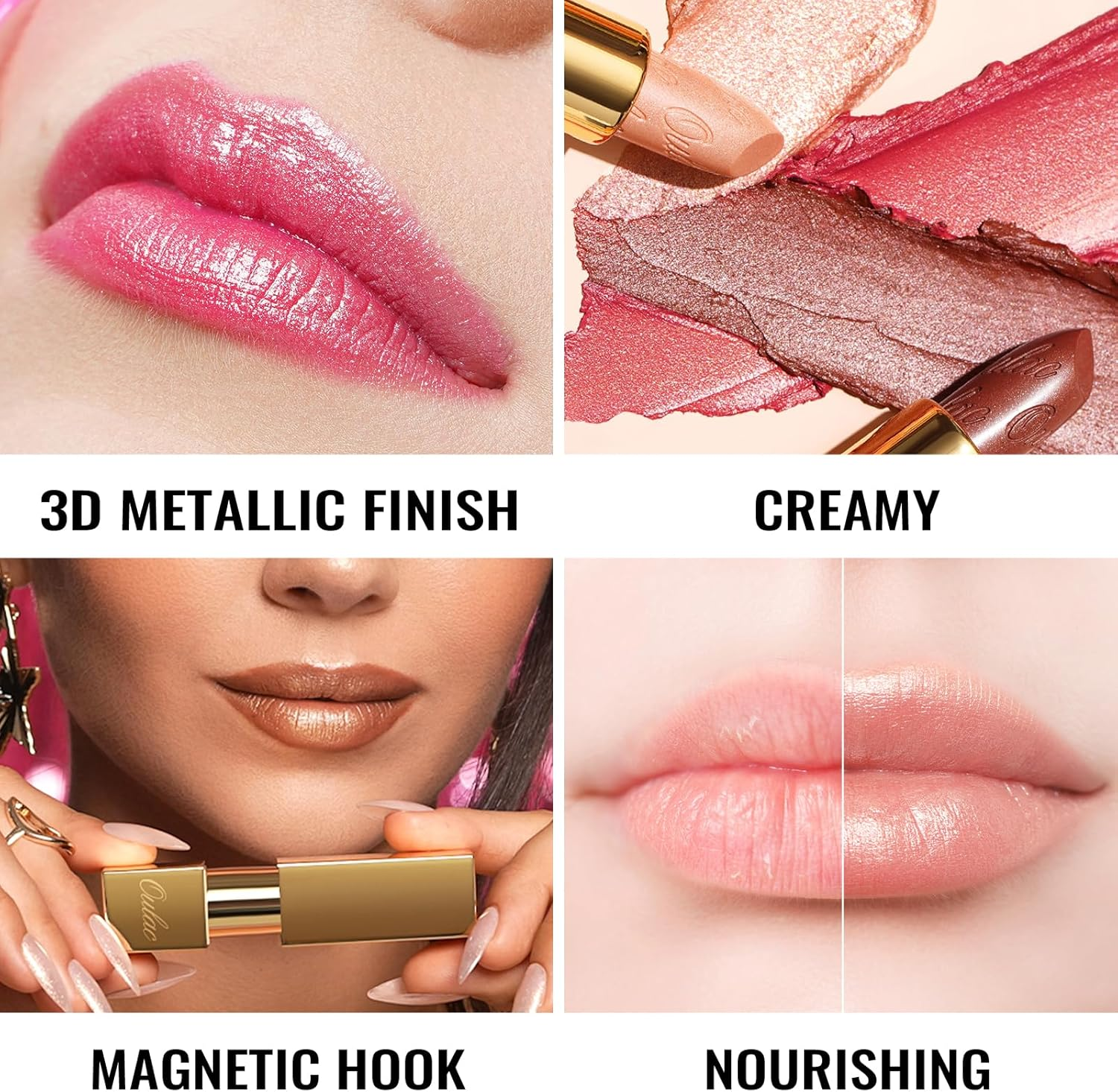 OULAC Lipstick Metallic Gloss Finish, No Grain Feeling Lipstick with Long Lasting Moisture and Water Density, 4.3G, Cherry Bomb... - Cherry Bomb(12) image number 2