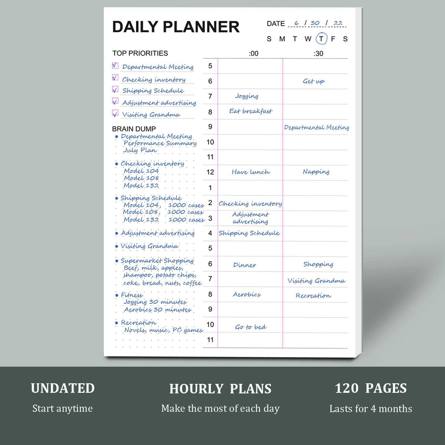 Tiankool to Do List Notepad - Daily to Do List with Priorities, Hourly Scheduler and Notes - Daily Planner Notepad for Work, Study, Appointments, 60 Tear off Sheets Planning Pad, 7X10 Inch image number 4