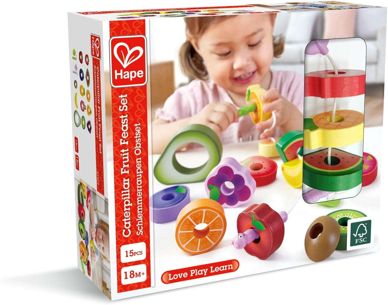 Hape Wooden Fruit Sorting Caterpillar - Educational Food Learning Toy Set - Color Matching and Counting Game for Toddlers and Preschoolers