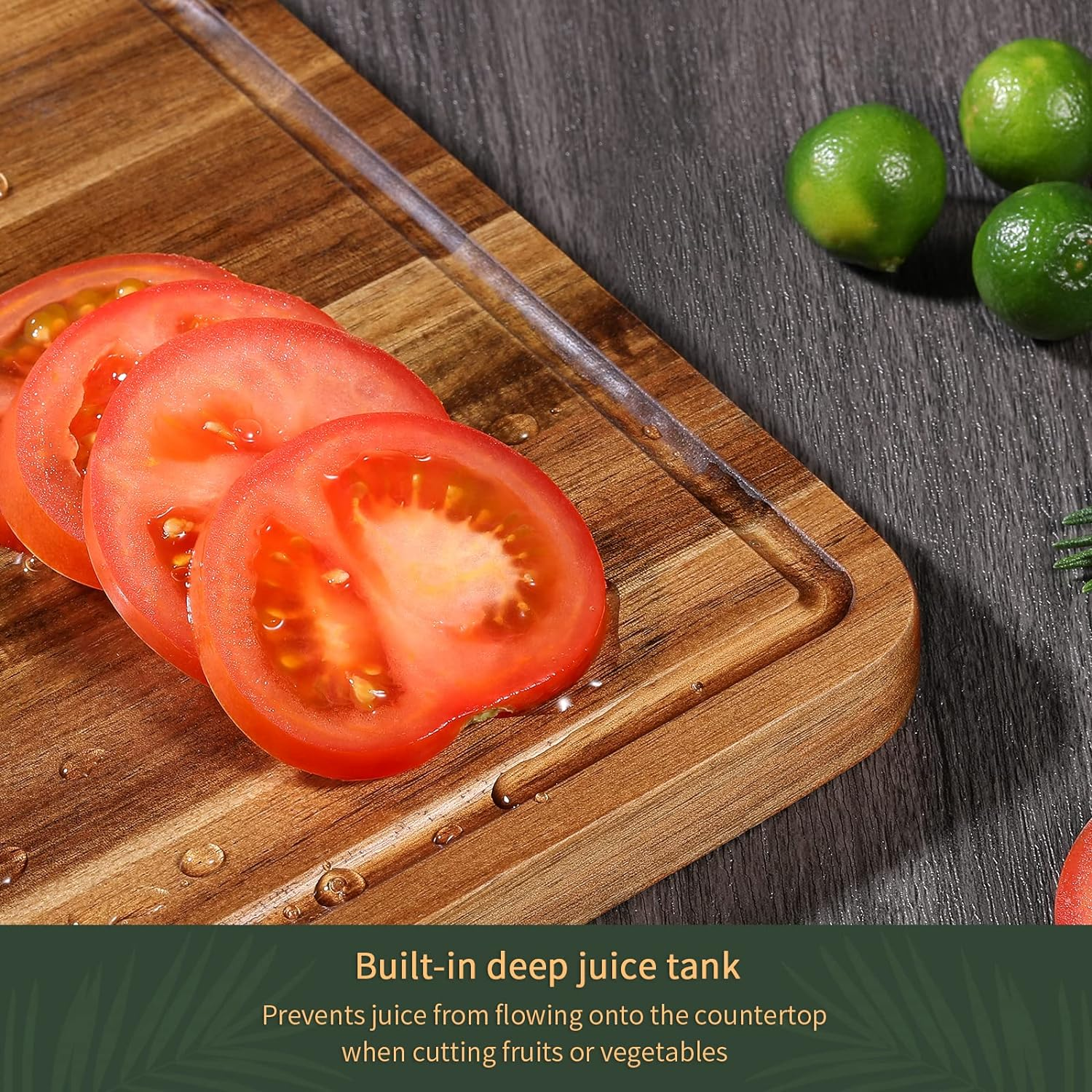 Wood Cutting Boards Set of 3 for Kitchen, Thick Chopping Board, Large Wooden Cutting Board Set with Deep Juice Groove and Handles, Wooden Trays for Meat, Fruit and Cheese image number 4