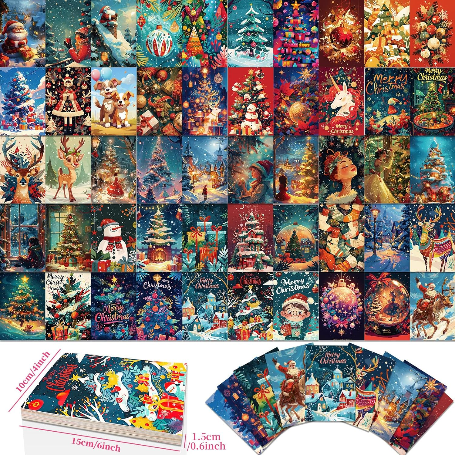 Huawenfei 50PCS Christmas Wall Decor Posters Red Print Post Card Set Gift Picture Winter Decor Art for Christmas Halloween Holiday for Party Fireplace Hang Decoration(4"&times;6 IN" Unframed)
