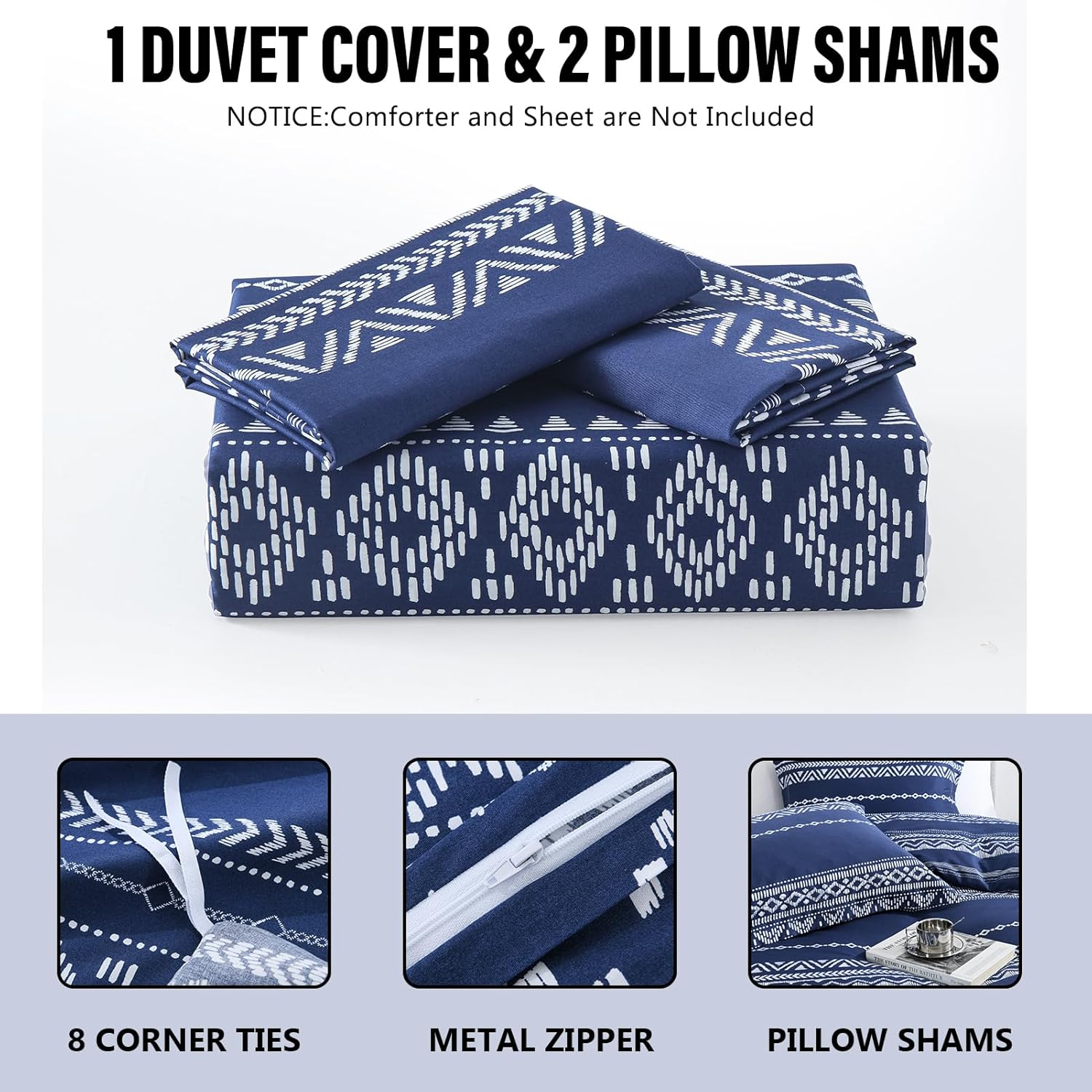 DUOMING Boho Duvet Cover Queen - 100% Cotton Duvet Cover Set, Cozy and Breathable Queen Duvet Cover with Zipper Closure & 8 Ties, 3 Piece Bohemian Duvet Cover Set for All-Season image number 4