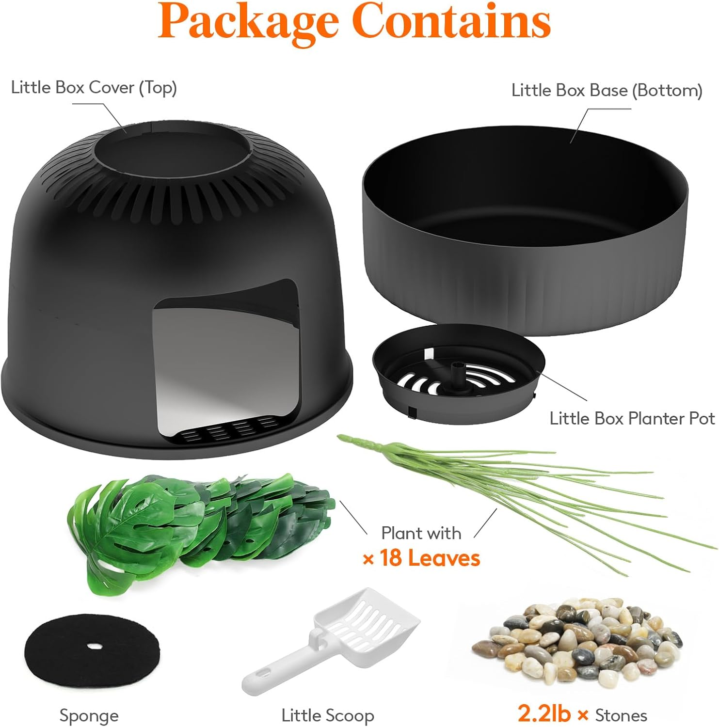 Lifewit Litter Box Cat with Faux Plant & Scoop, Hidden Enclosure Litter Tray with Odor Control & Carbon Filter in Living Room, Bedroom, Corner, Black image number 3