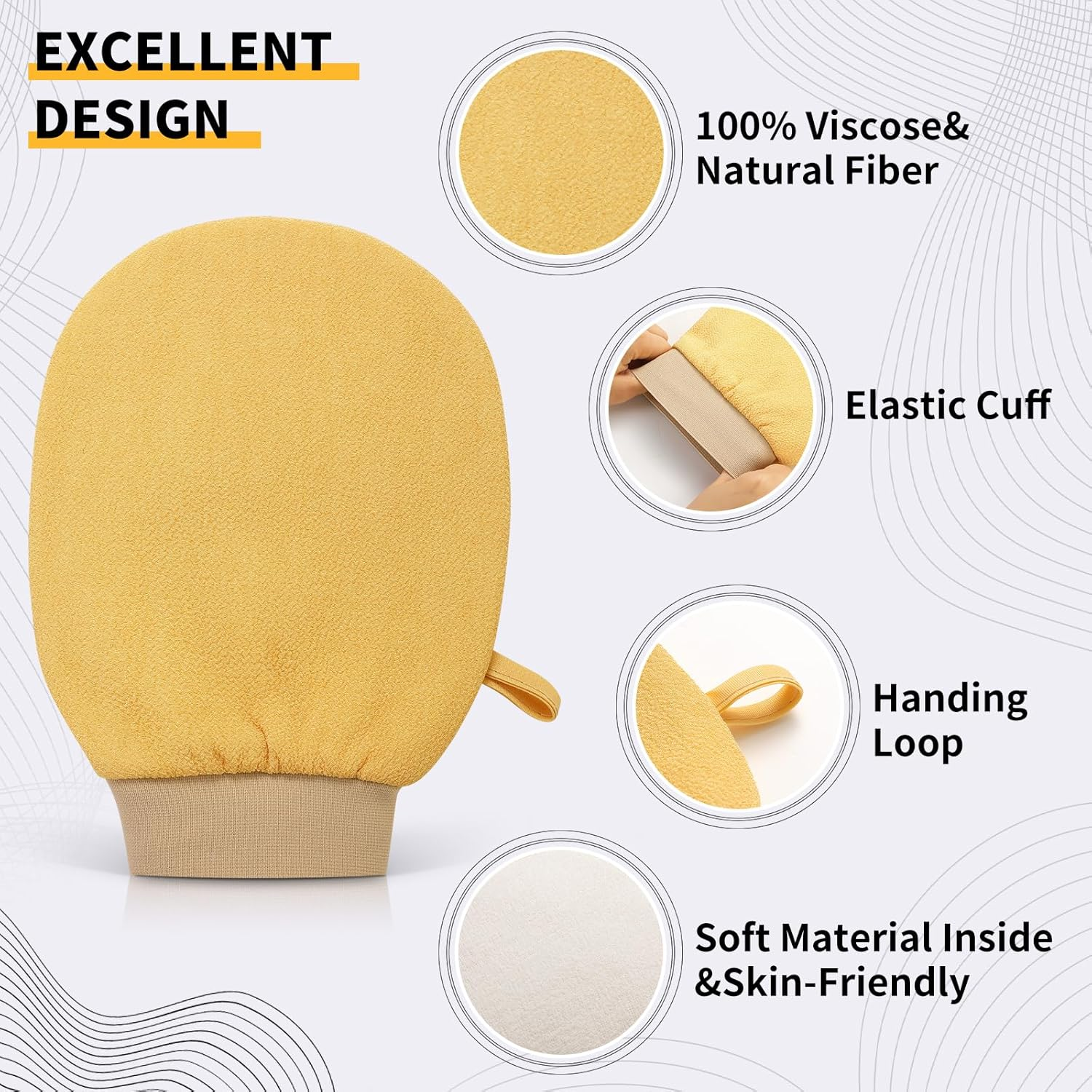 Exfoliating Glove, Exfoliating Mitt for Bath and Shower, 100% Vegan Viscose Exfoliating Body Scrubber, Dead Skin Remover & Body Scrubber Exfoliator, 2Pcs (Beige&Green) image number 2