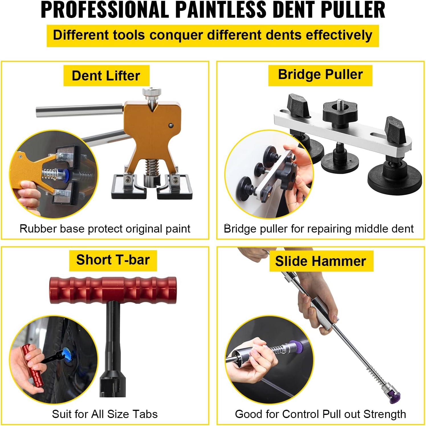 VEVOR Dent Removal Tool, 98 Pcs Paintless Dent Repair Tools, Led Baffle Board Car Dent Repair Kit, Glue Puller Tabs Dent Puller Kit for Auto Dent Removal, Minor Dents, Door Dings and Hail Damage image number 5