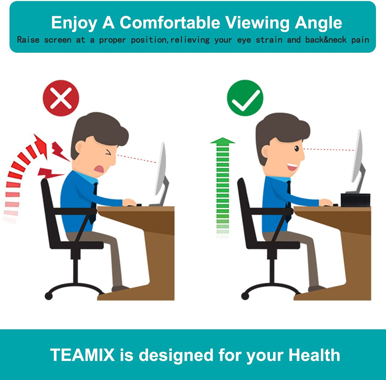 TEAMIX 20 Inch Monitor Riser, Wood Monitor Stand for Desk, Sturdy Tv/Screen/Pc/Printer/Laptop Riser,Computer Shelf with Storage TV Holder for Home Office - Black image number 7