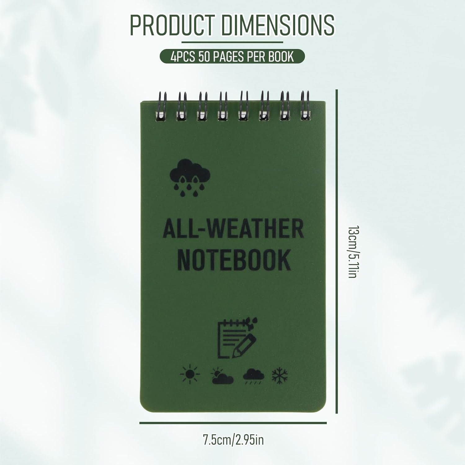 Aurafly 4 Packs 200 Sheets Waterproof Notebook, 3 X 5 Inches Pocket Notepads Portable Field Notes Reporters Notebook A7 Mini Spiral Notebooks for Outdoor Home Office School (Green)