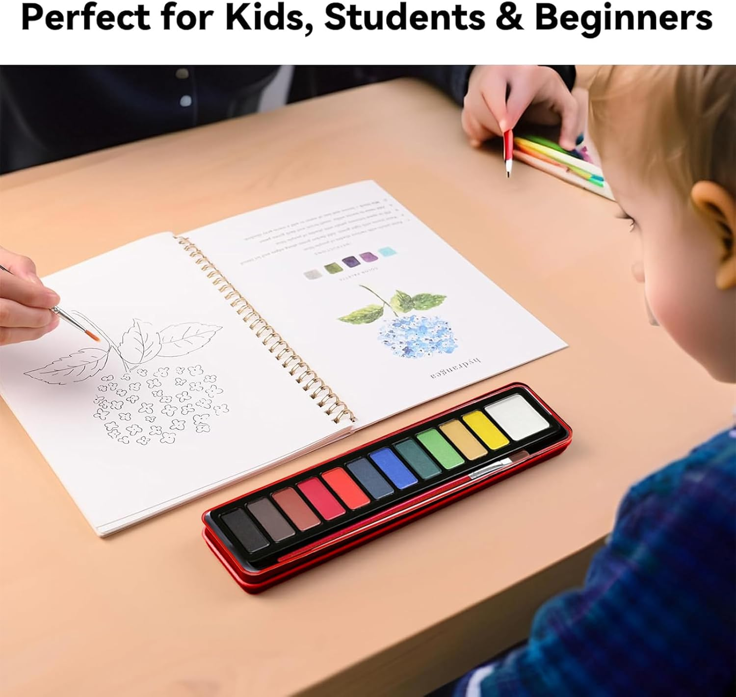 Water Colour Workbook for Adults&Beginners with 12-Color Paint Set and Brush - Premium Water Colour Painting Paper, Art Supplies Kit, Ideal Gift（Bouquets）