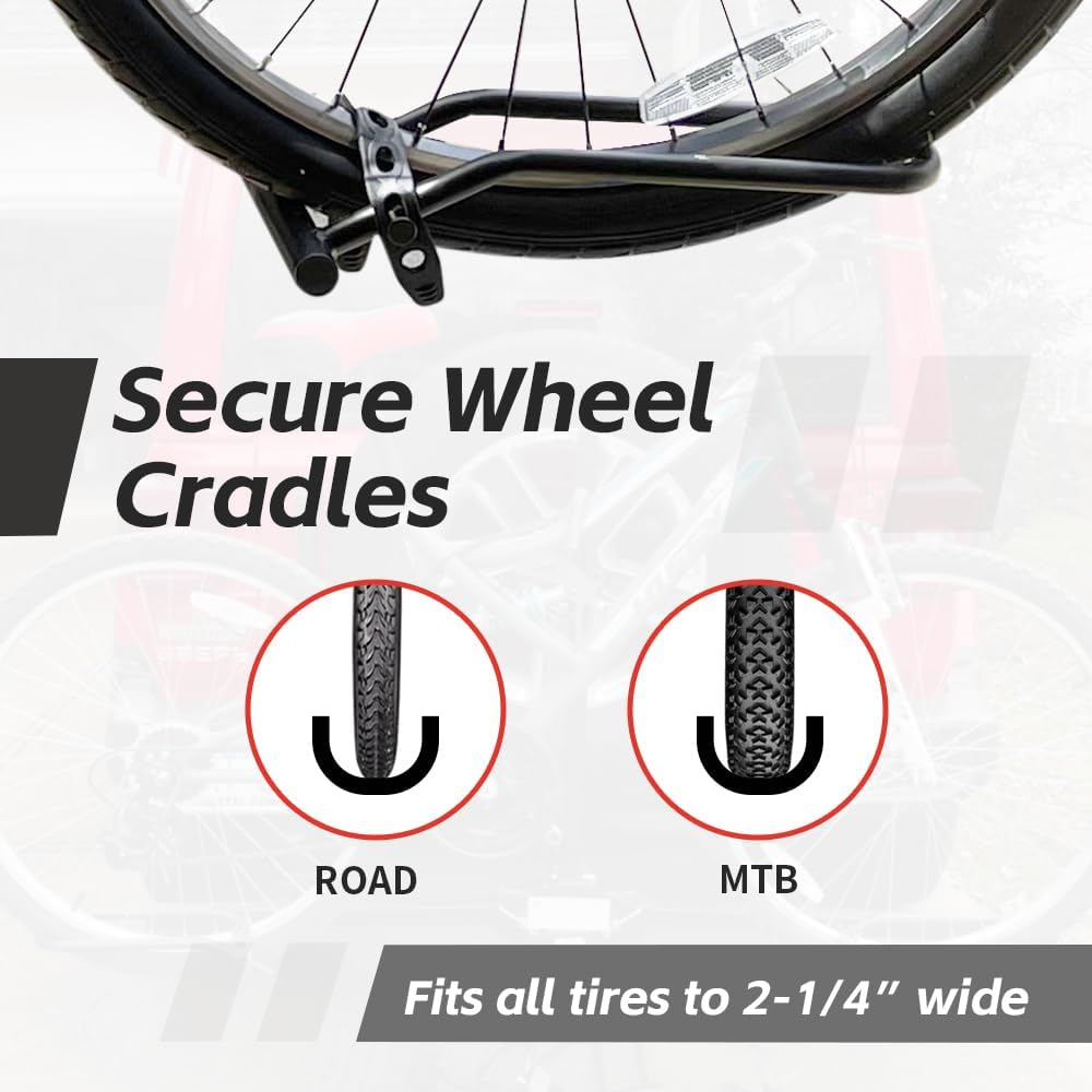 Maxxhaul 50027 Hitch Mount Bike Rack Platform - Style 2-Bike Rack for Cars Trucks Suvs Minivans with Hitch Tightener, Great for E-Bikes with Standard Width Tires image number 4