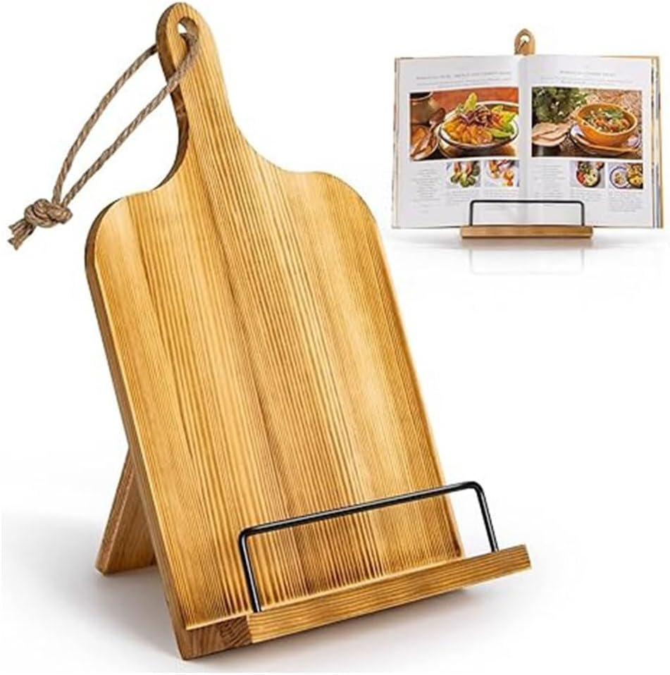 Kitchen Recipe Book Stand, Bamboo Cookbook Stand, Kitchen Book Holder, Recipe Holder for Kitchen Counter, Simple Wooden Reading Shelf, Adjustable Display Stand for Holding Cookbooks image number 6