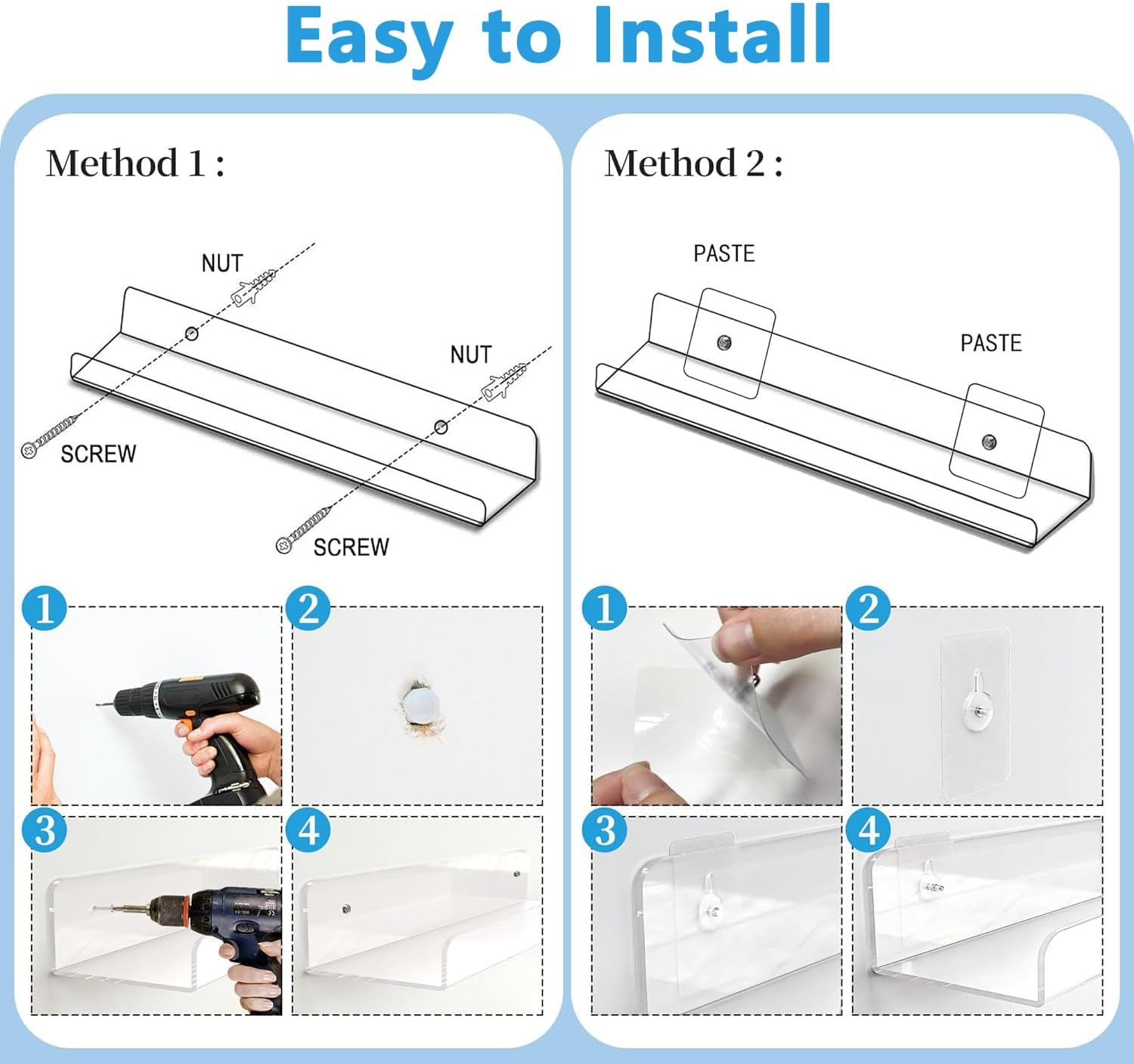 2 Pack Clear Acrylic Shelves 15 Inch, Invisible Floating Bookshelf, Floating Wall Mounted Shelf for Bedroom, Living Room, Bathroom image number 1