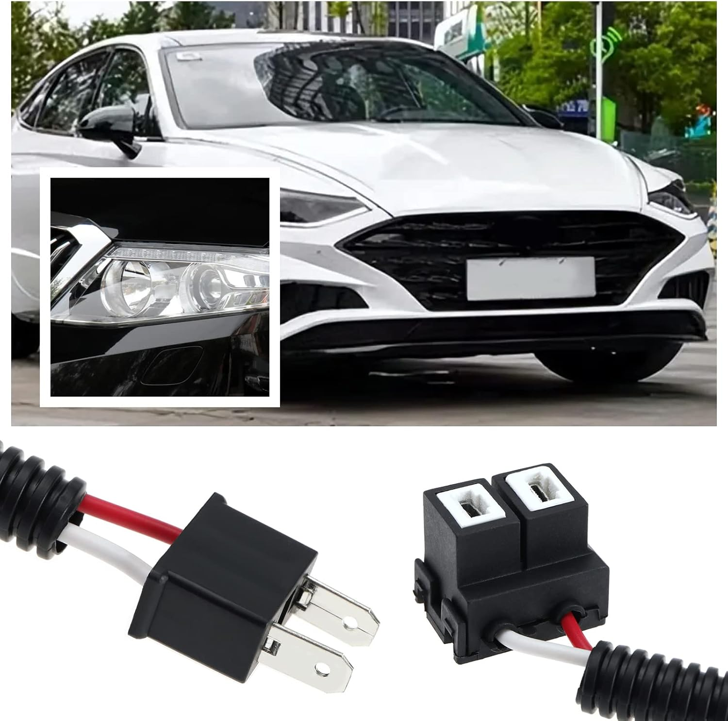 Emsea 2PCS H7 Car Headlight Adapter Fog Light/Plug Extension Connector Ceramic Adapter Cable Wiring Harness Socket for Headlights/Fog Light Bulbs HID LED/SMD image number 1