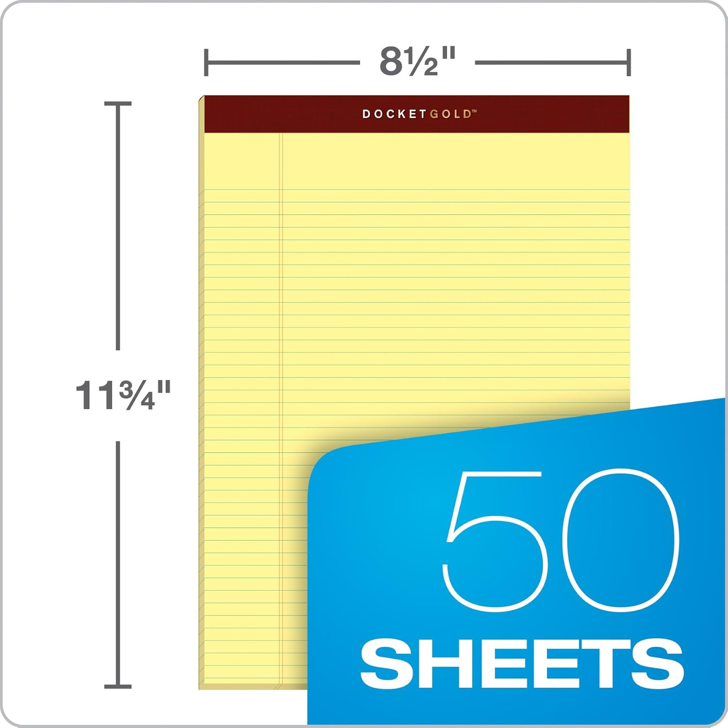 TOPS 8.5 X 11 Legal Pads, 6 Pack, Premium Docket Gold Brand, Narrow Ruled, Thick Yellow Paper, Sturdy Back, 50 Sheets, Made in USA (63941) image number 4