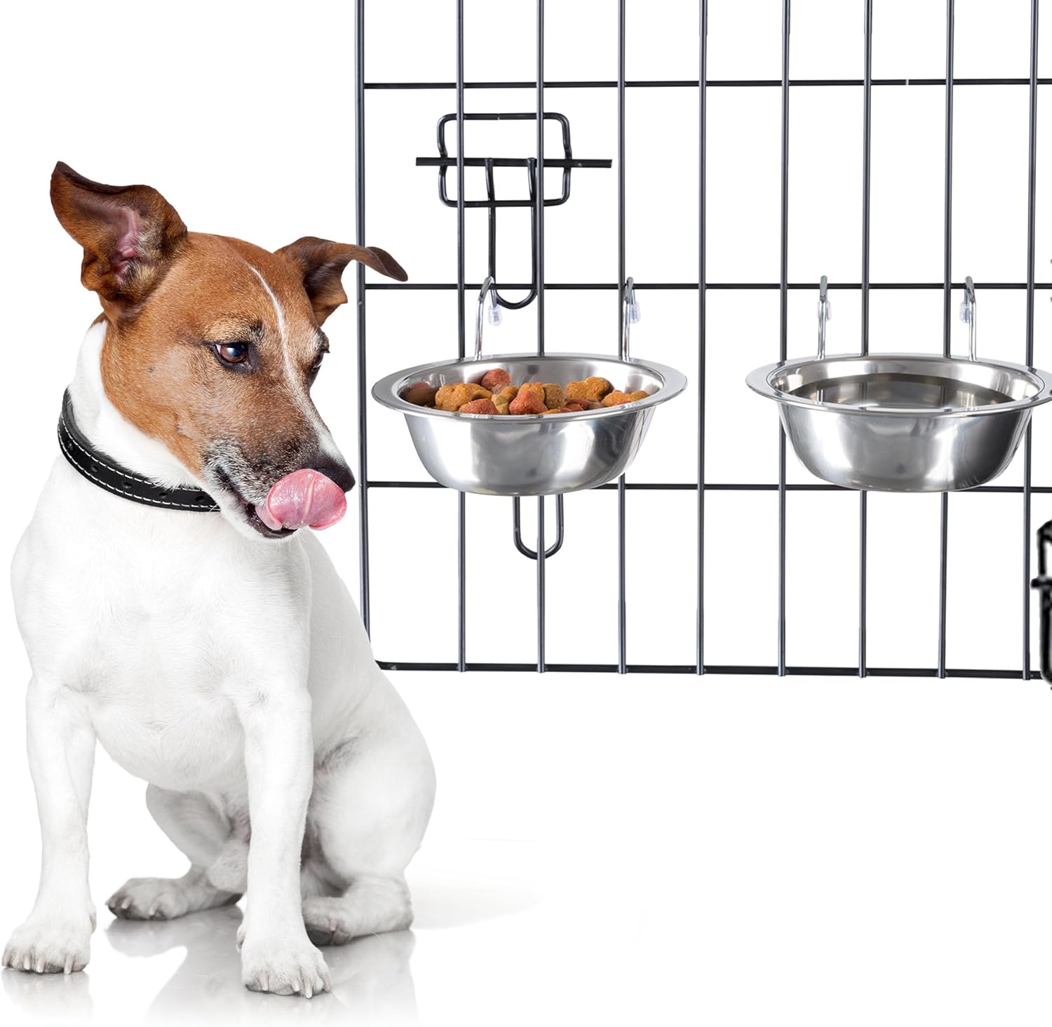 PETMAKER Set of 2 Stainless-Steel Dog Bowls - Cage, Kennel, and Crate Hanging Pet Bowls for Food and Water - 20Oz Each and Dishwasher Safe By,Silver