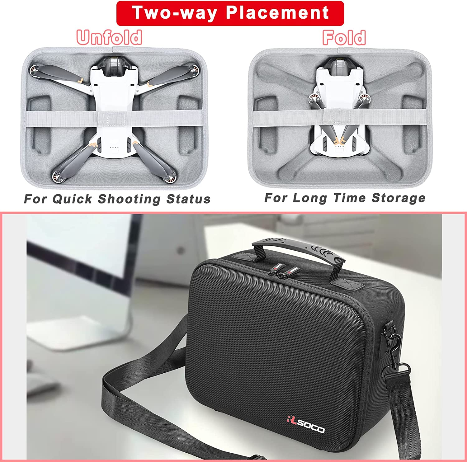 RLSOCO Hard Case for DJI Mini 3 Pro - Fits Full Mini 3 Pro Accessories: Drone Body,Rc-N1 or RC Controller,Propellers (Allows Arms Unfold and Fold) image number 2