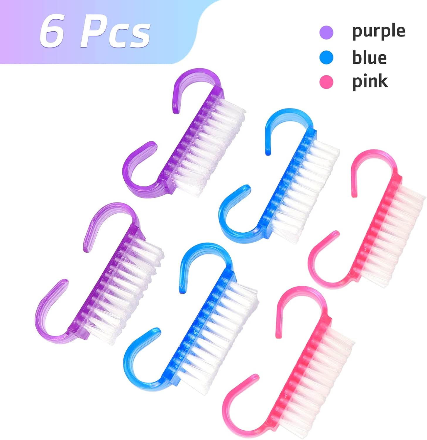 Nail Brush, 6 Pcs Nail Clean Brush, Plastic Handle Nail Finger Tip Scrubbing Brushes for Nails, Garden, Home & Salon Use image number 3
