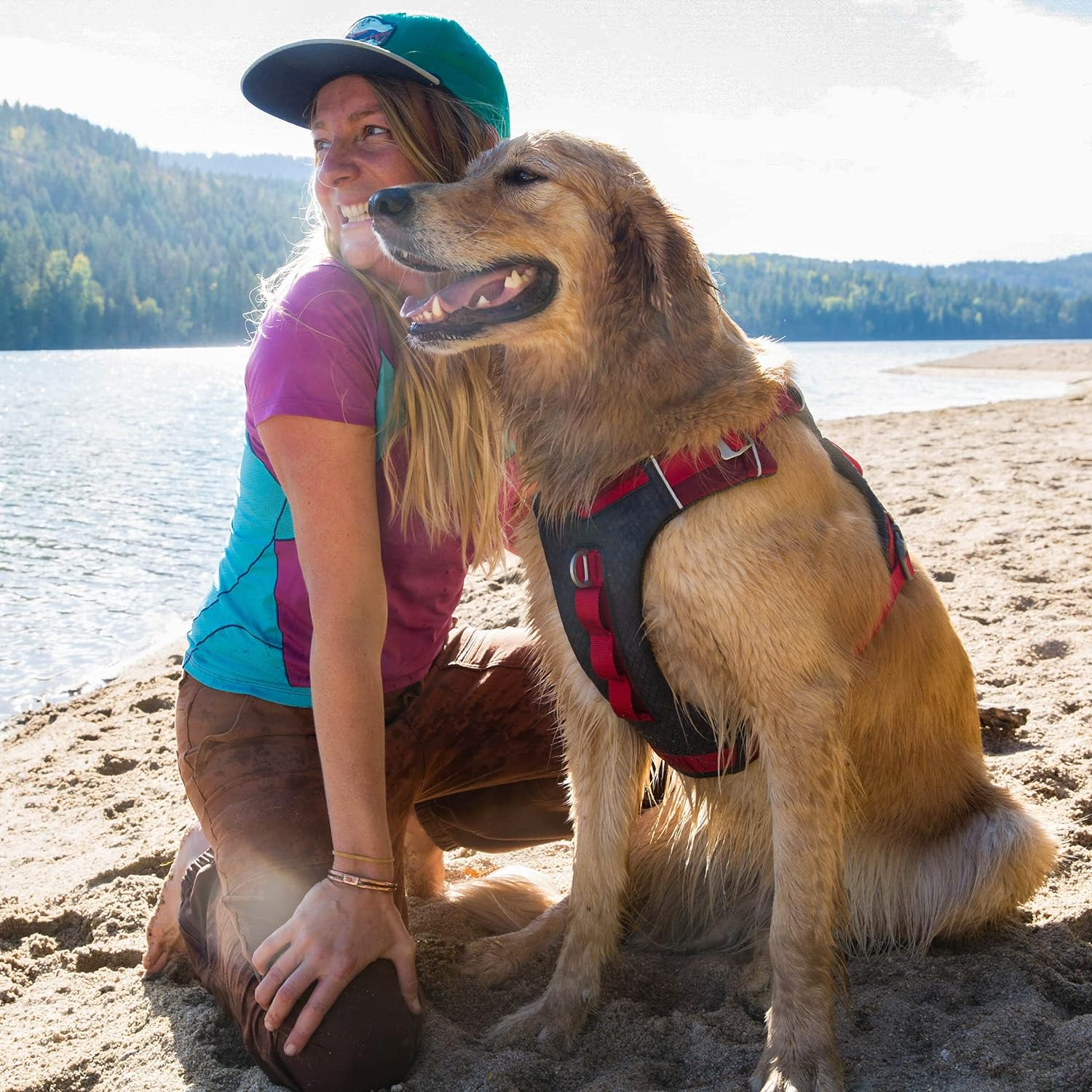 Kurgo Journey Air Dog Harness, Vest Harnesses for Dogs, Pet Hiking Harness for Running & Walking, Reflective, Padded, Includes Control Handle, No Pull Front Clip (Red, Small)