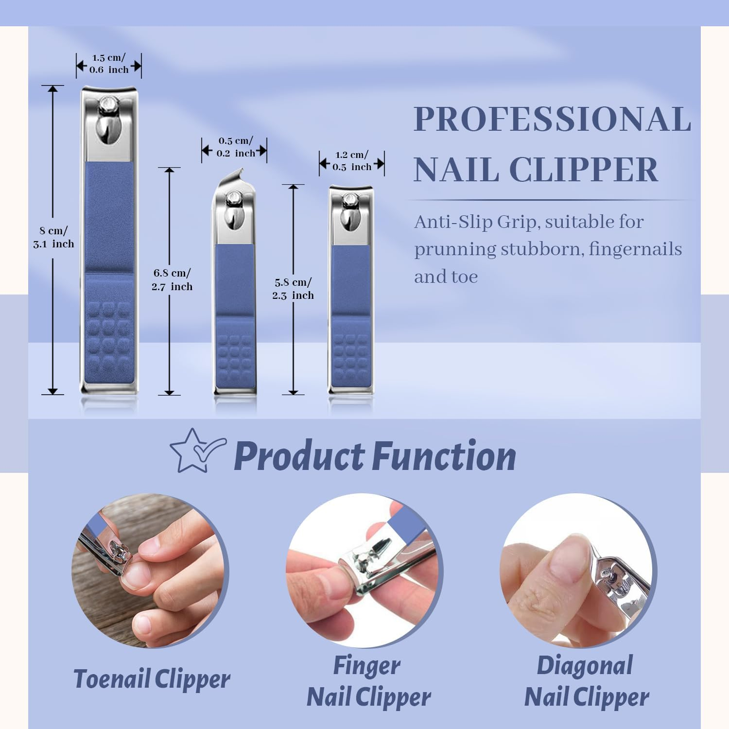 Manicure Set, Nail Clippers Pedicure Kit, 16 Pieces Stainless Steel Manicure Kit, Personal Nail Care Tools, Professional Grooming Kits with Travel Leather Case for Thick Nails (Blue) image number 2