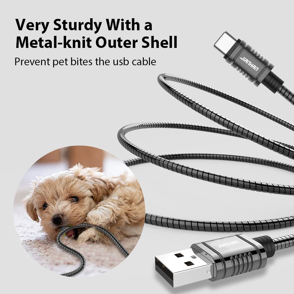 USB C Cable,Jianhan 3A Fast Charging Metal Braided 1M/3.3FT Almost Unbreakable Type C Cable USB 2.0 Charger Cord for Samsung Galaxy S20/S10/S8/S9 Plus,Note 10/9/8,LG G6 G5,Google Pixel,Motorola Moto image number 4