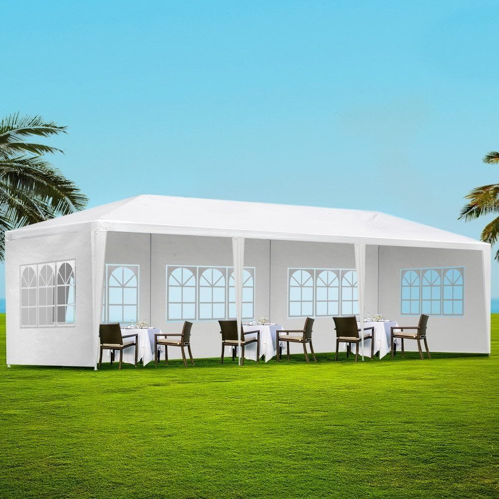 Instahut 3X9M Outdoor Gazebo Party Tent, White Steel Frame with 5 Removable Windows, UV & Water Resistant image number 4
