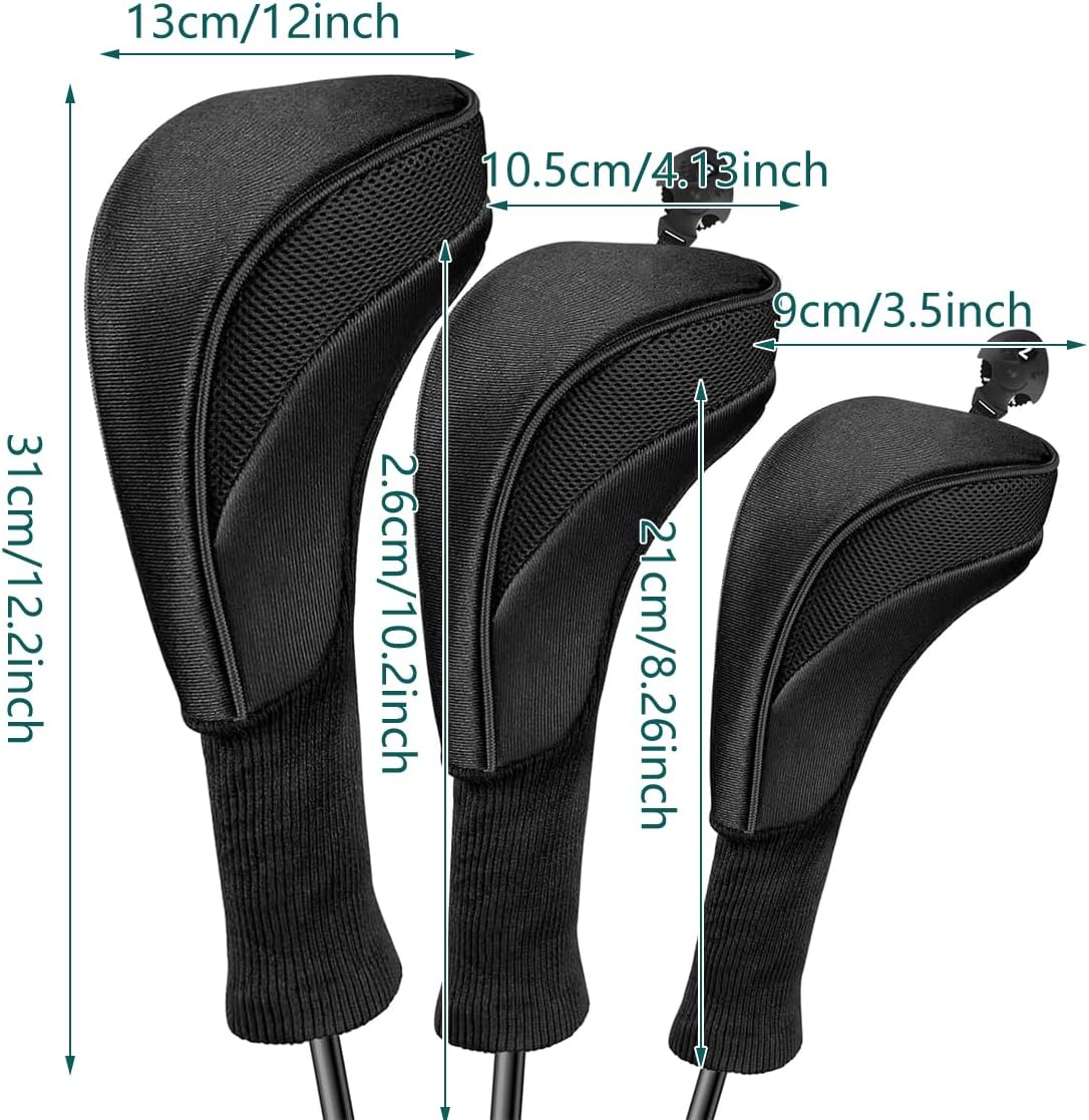 AIMALL 3Pcs Golf Club Head Covers Set for Driver and Fairway Woods, Numbers 1 3 5, Long Neck Design, Nylon Composite with Mesh Fabric image number 4