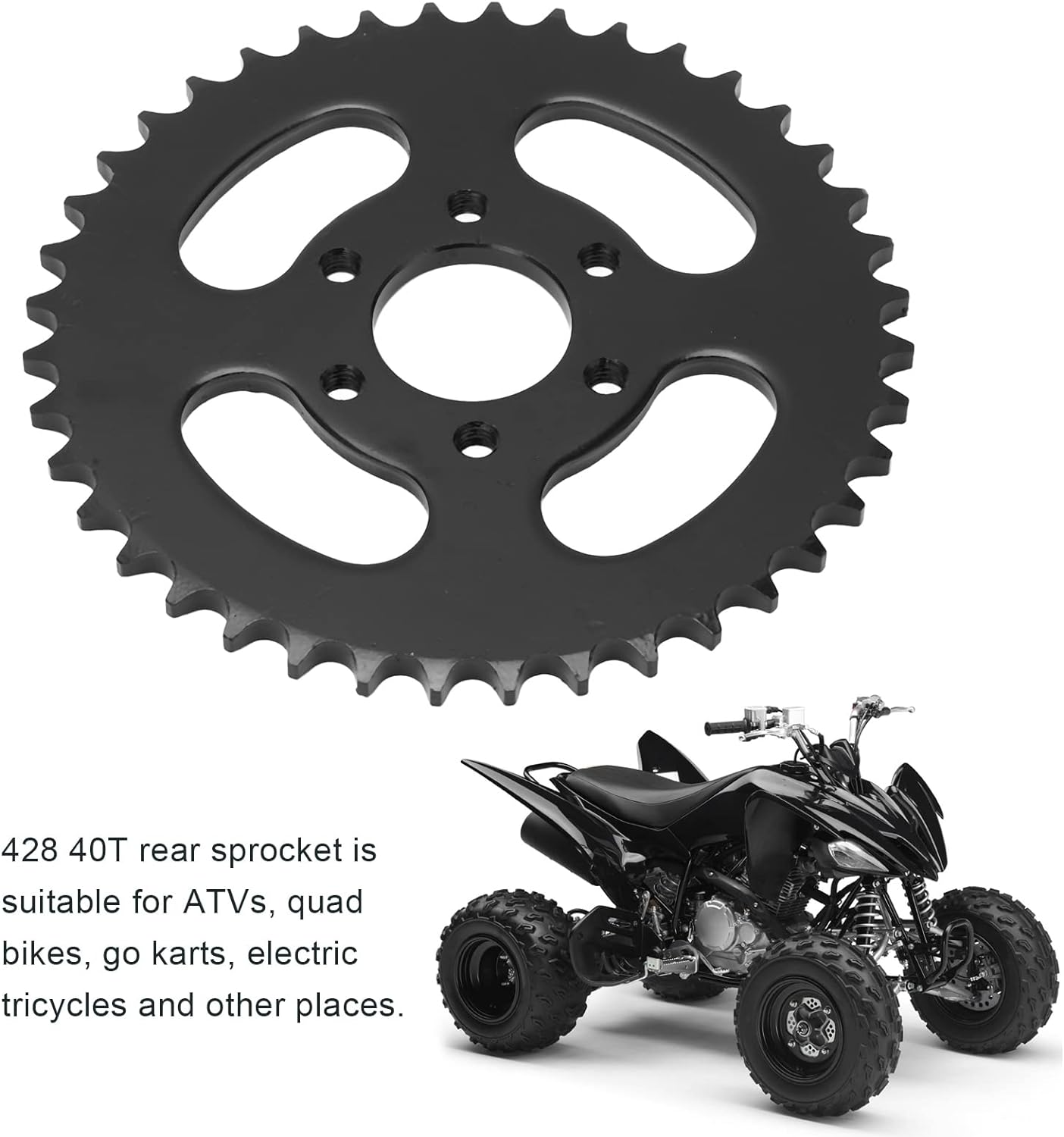 428 40T Rear Chain Sprocket Cog, Stainless Steel Bike Sprocket 6 Holes, Black Rear Chain Sprocket for 4 Wheel ATV Quad Bike Go Karts Mini Bike image number 5