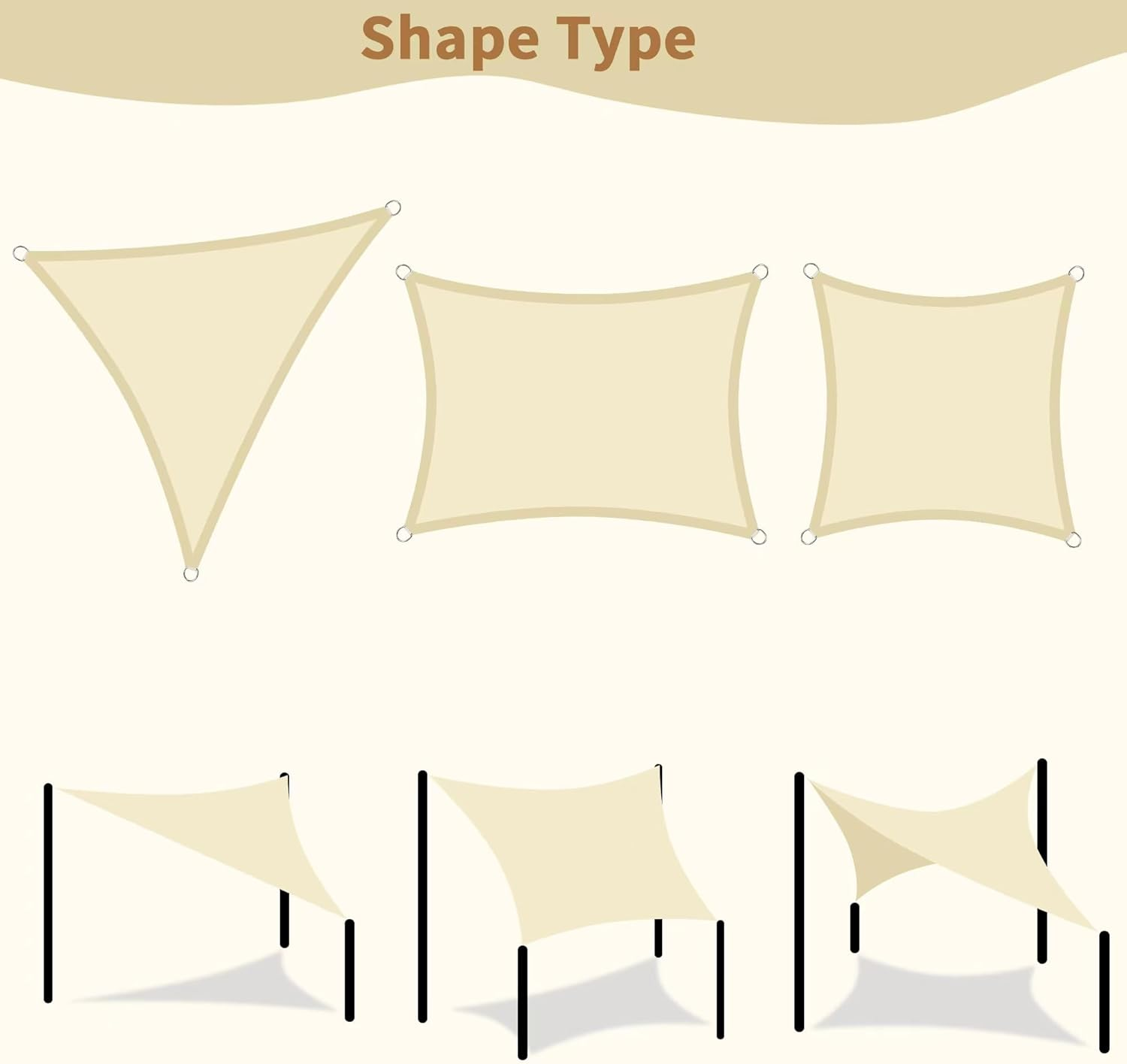 Shade Sail 3.6&times;3.6&times;3.6M Beige Square Waterproof Sun Shade Sail Canopy Awning, 95% UV Blockage UV & Water Resistant, Outdoor Backyard Patio Garden Carport