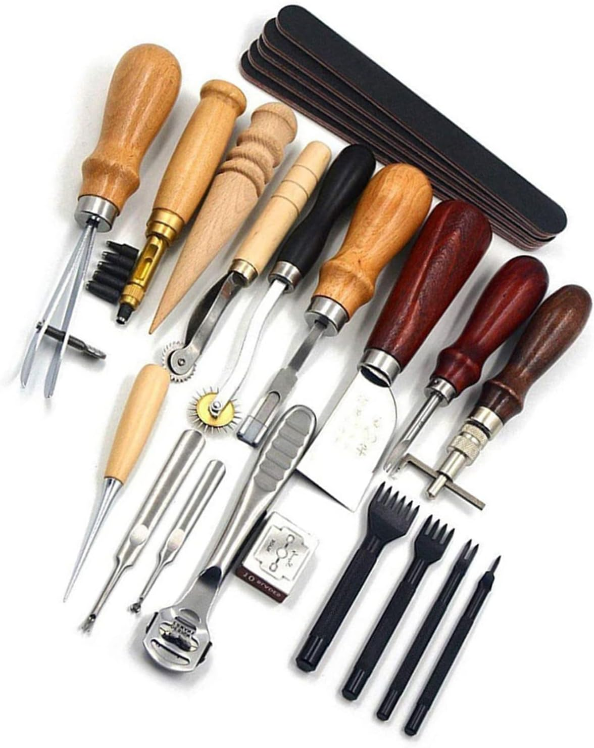 Gugxiom 19PCS Leather Working Tools, Leather Tools for Leather Craft Processing, Leather Carving Tools for Beginners, for DIY, Handmade Crafts image number 2