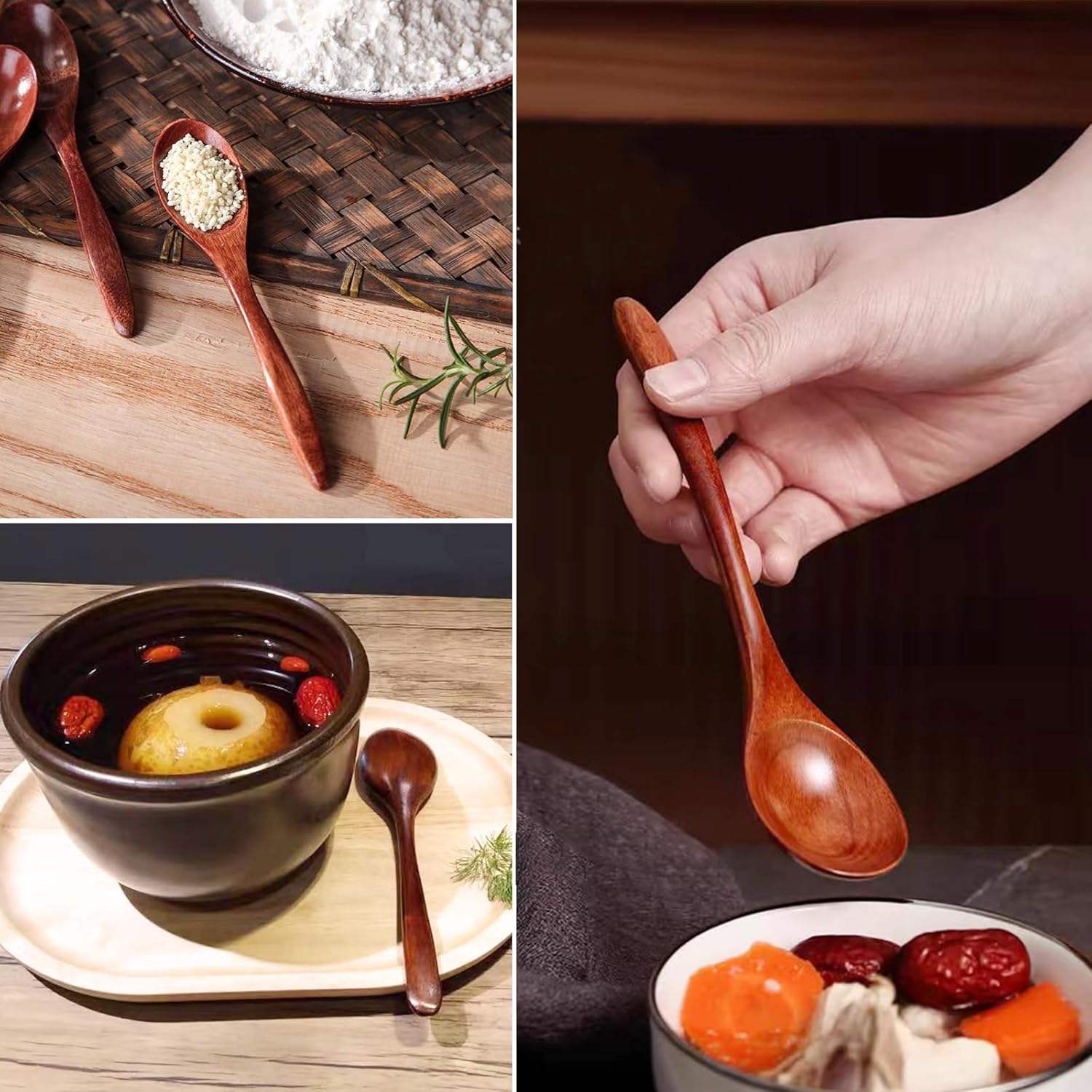 Wooden Spoons, 4 Pcs Wood Long Handle Spoon for Eating Mixing Stirring Cooking Kitchen Restaurant Utensils image number 4