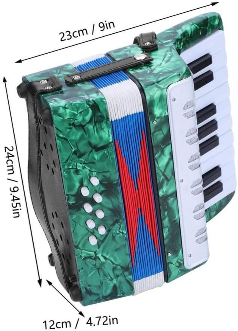 17 Keys 8 Bass Piano Celluloid Accordion, 4 Colors Portable Concertina with Side Adjustable Strap, Mini Musical Instrument Good for Beginners (Green) image number 3